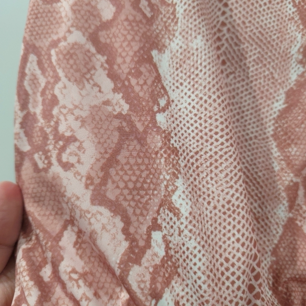 AFRM Long Sleeve V-Neck Blush Pink Snake Print Thong Bodysuit, Button Front, XL - Picture 6 of 14